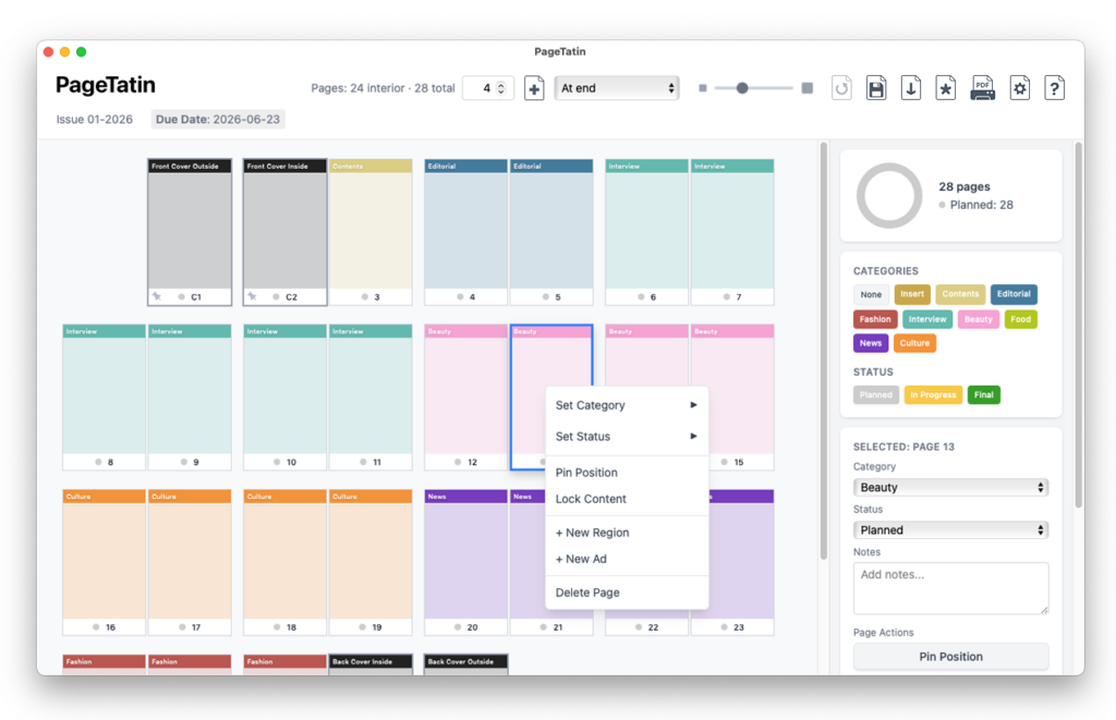 PageTatin flatplan app for publications planning